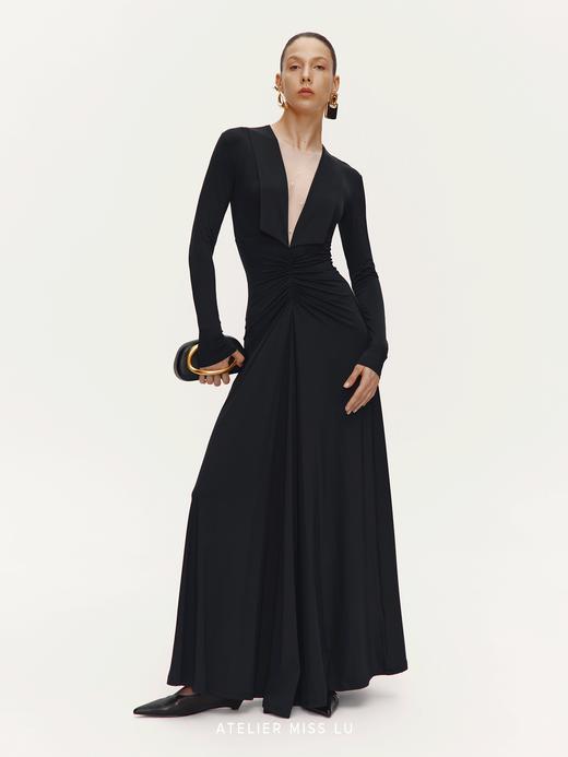 【直抵星辰】纱纱深V领大摆A字长袖礼服裙 商品图1