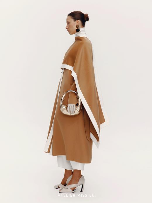 【佛罗伦萨街景】老钱风撞色设计围巾一体绵羊毛大衣 商品图3