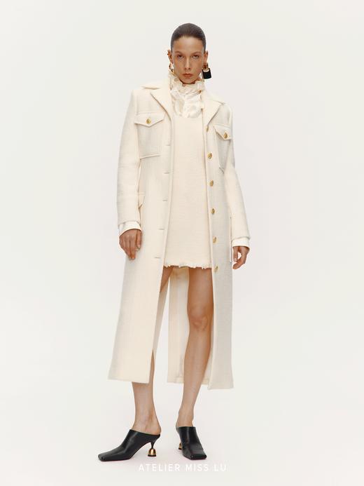 【冬日苔丝】复古口袋设计绵羊毛修身长款大衣 商品图3