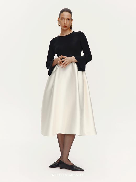 【浮光花园】光泽感拼接设计微喇长袖A字连衣裙 商品图3