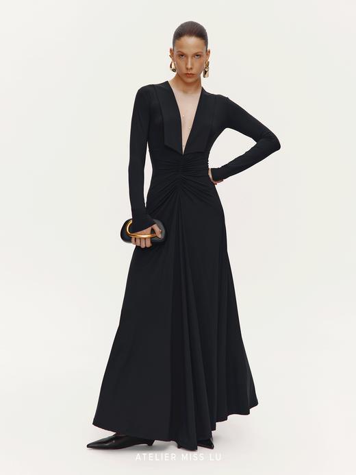 【直抵星辰】纱纱深V领大摆A字长袖礼服裙 商品图0