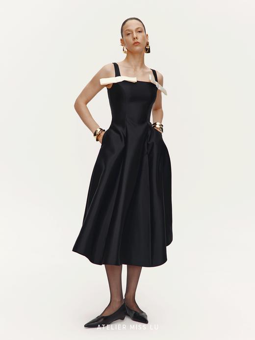 【阿芙罗神幕】撞色蝴蝶结拼接光泽感大摆礼服长裙 商品图1