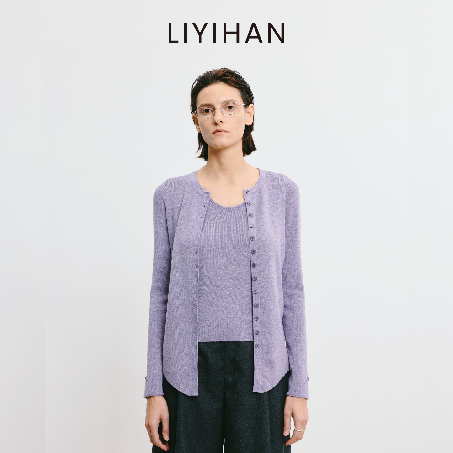 LIYIHAN李亦寒 2025秋新款时尚纯色羊毛开衫针织衫女修身开衫