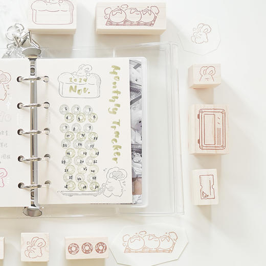 白日几何 兔绵绵系列木头印章 烘焙教室 单枚 生活记录 手帐可爱印章 商品图4