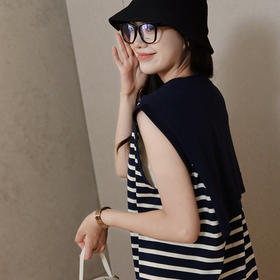 【不退不换】良木礼条纹连衣裙（披肩）（X7362）