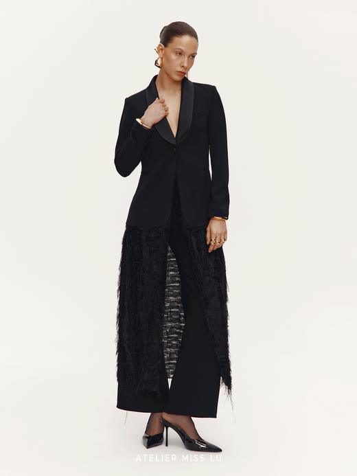 【夜莺】纤细流苏拼接肌理长款礼服外套 商品图3
