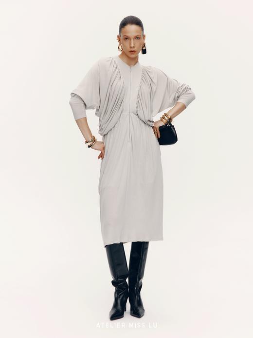 【浮雕流水】立裁垂褶设计长袖连衣裙 商品图0