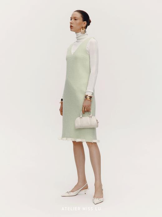 【大溪地花园】书页蝴蝶结拼接绵羊毛长款无袖连衣裙 商品图1