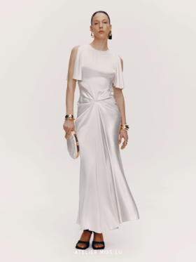 【披星戴月】立裁垂褶醋酸混纺飘袖礼服长裙