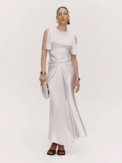 【披星戴月】立裁垂褶醋酸混纺飘袖礼服长裙 商品图0