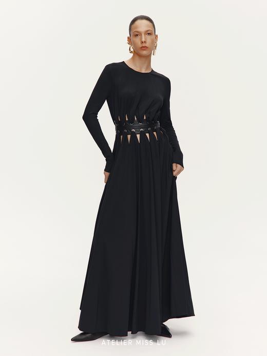 【阿芙洛狄特】气眼腰带几何镂空设计大摆长袖礼服长裙 商品图1