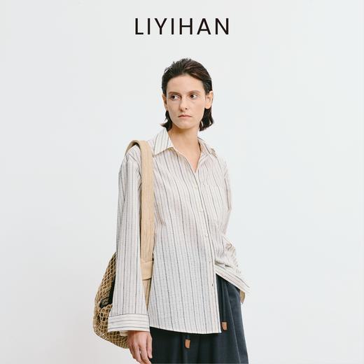 LIYIHAN李亦寒 2025秋新款通勤棉质条纹衬衫女设计感宽松长袖衬衣 商品图2