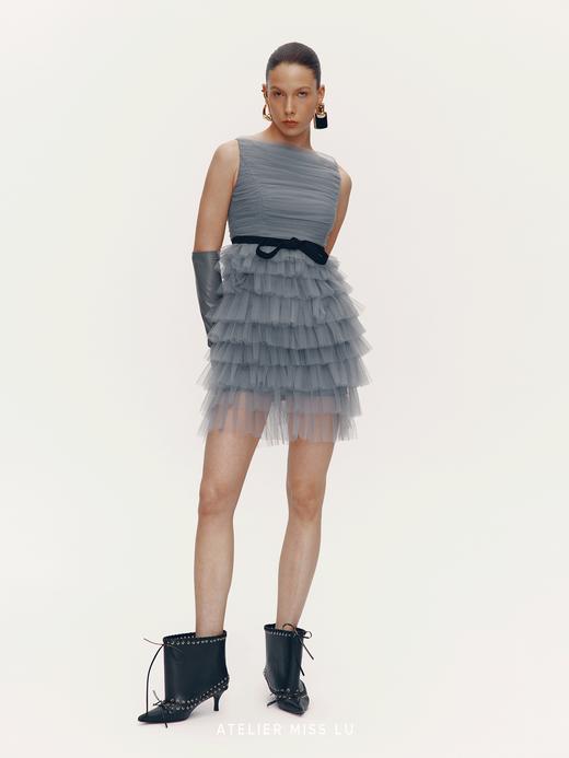 【云雾情书】层次纱纱拼接蝴蝶结收腰礼服蛋糕裙 商品图3