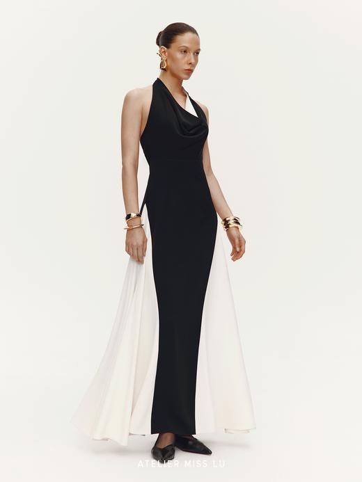 【人鱼舞会】撞色鱼尾设计垂荡拼色领露背大摆礼服长裙 商品图0