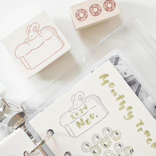 白日几何 兔绵绵系列木头印章 烘焙教室 单枚 生活记录 手帐可爱印章 商品图1