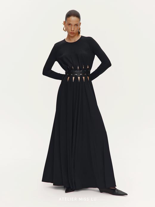 【阿芙洛狄特】气眼腰带几何镂空设计大摆长袖礼服长裙 商品图2