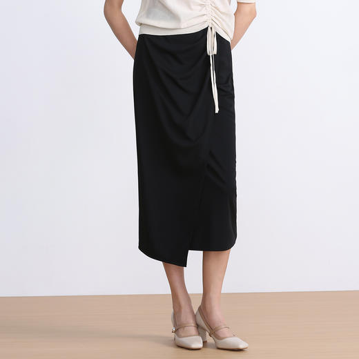 EITIE爱特爱夏季新款气质高级感提褶高腰包臀半身裙7806518 商品图2