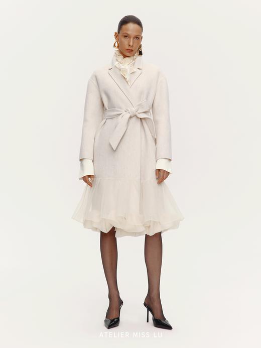 【雨后睡莲】多层纱纱下摆拼接绵羊毛双面呢长款大衣 商品图0