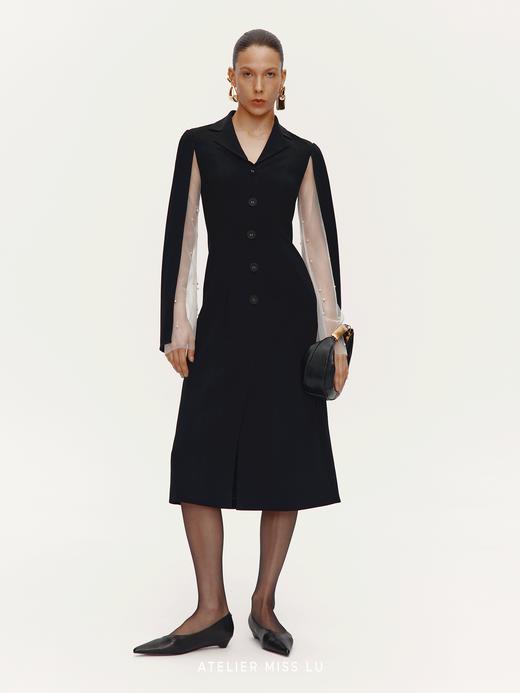 【帕特农暮纱】纱袖开衩飘袖西装连衣裙 商品图0