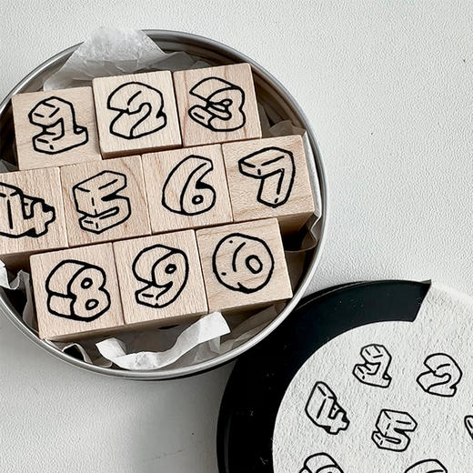 白日几何 立体数印木头印章套装立体数字手帐素材 商品图1