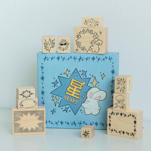 白日几何 兔绵绵系列木头印章 星星 星期 单枚 套盒 生活记录 手帐可爱印章 商品图0