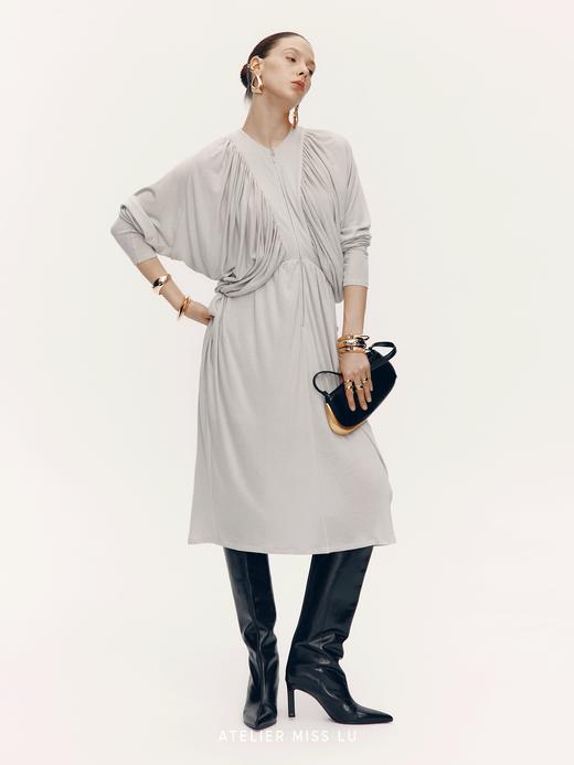 【浮雕流水】立裁垂褶设计长袖连衣裙 商品图2