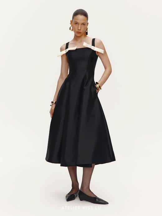 【阿芙罗神幕】撞色蝴蝶结拼接光泽感大摆礼服长裙 商品图0