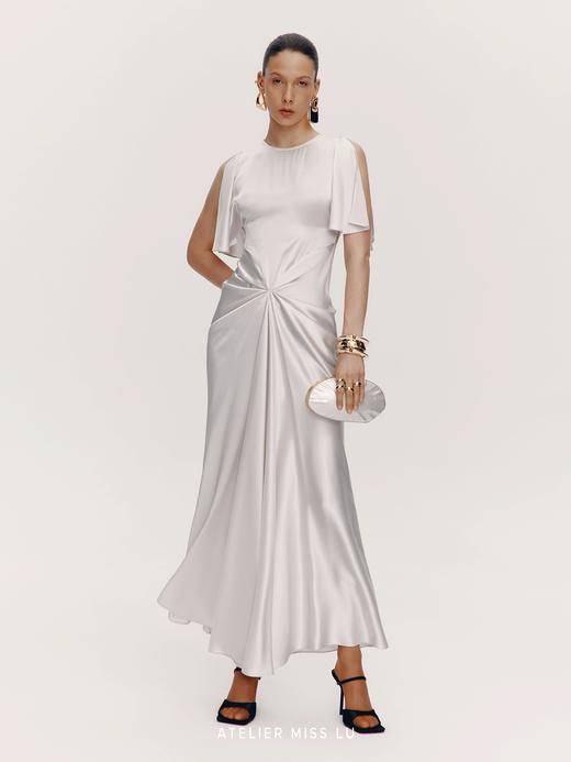 【披星戴月】立裁垂褶醋酸混纺飘袖礼服长裙 商品图3