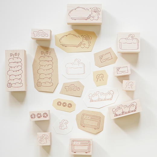 白日几何 兔绵绵系列木头印章 烘焙教室 单枚 生活记录 手帐可爱印章 商品图0
