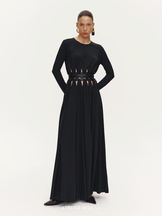 【阿芙洛狄特】气眼腰带几何镂空设计大摆长袖礼服长裙 商品图0