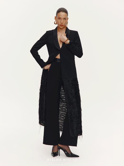 【夜莺】纤细流苏拼接肌理长款礼服外套 商品图0