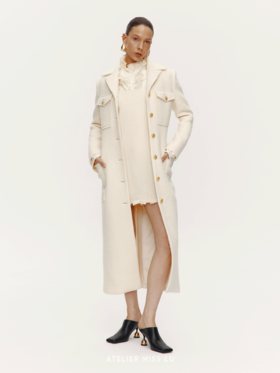 【冬日苔丝】复古口袋设计绵羊毛修身长款大衣