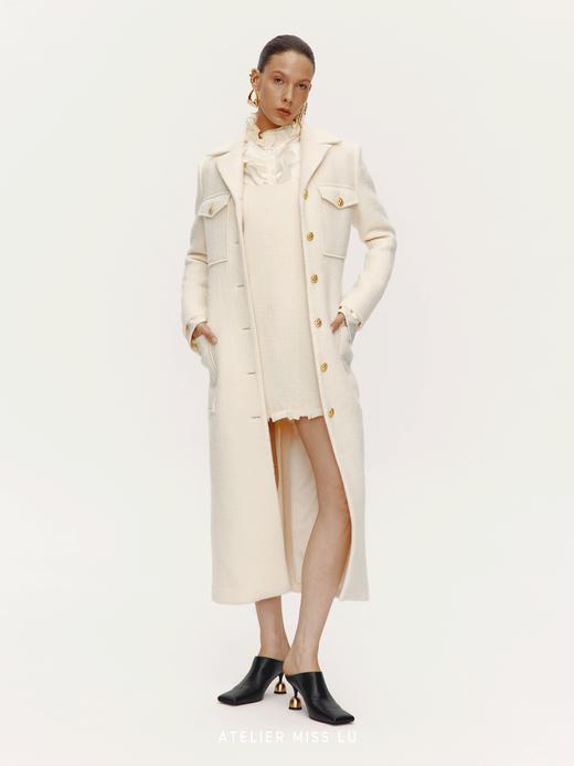 【冬日苔丝】复古口袋设计绵羊毛修身长款大衣 商品图0