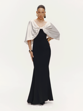 【阿芙洛之舞】光泽感披肩拼接设计鱼尾礼服长裙