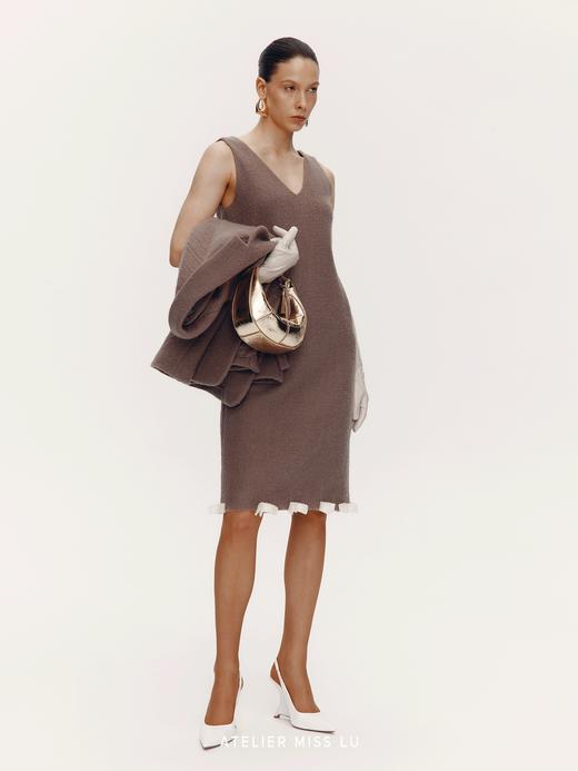 【尼罗河花园】书页蝴蝶结拼接绵羊毛长款无袖连衣裙 商品图2