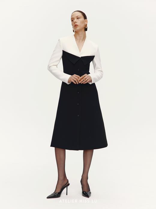 【曼哈顿日夜】撞色拼接设计收腰连衣裙外套 商品图0