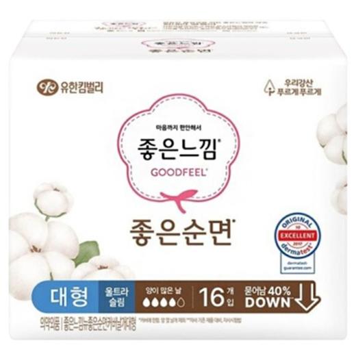 好感觉天然纯棉薄款卫生巾(大x16)좋은느낌 좋은순면 울트라슬림 대형 商品图0