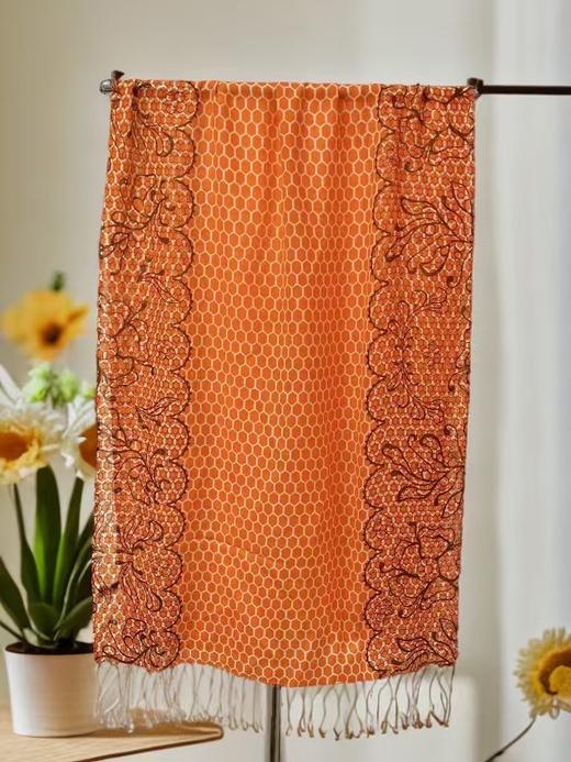 ｛特卖｝100%羊毛围巾花型二十一桔色五边形～喜出 商品图0