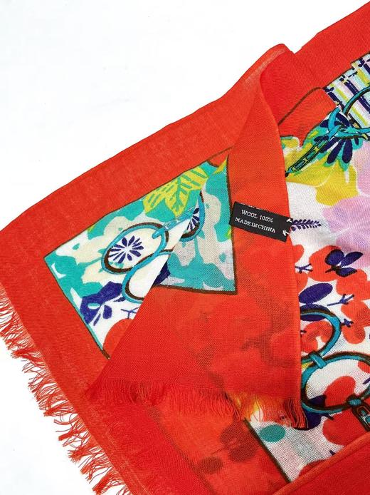 ｛特卖｝（边有些染色）100%羊毛围巾花型三十一橙色花卉元素～喜出 商品图4