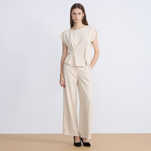 EITIE爱特爱夏新款高腰纯色通勤显瘦干练百搭直筒长裤7805508 商品图1