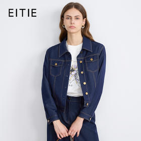 EITIE爱特爱简约早秋复古通勤时尚短款翻领牛仔秋季新款外套C2503808