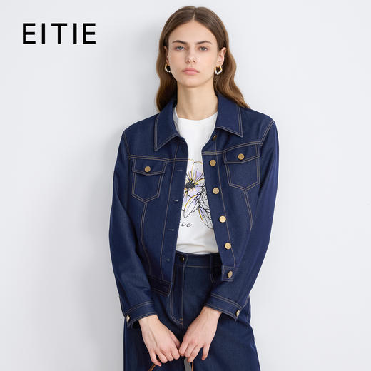 EITIE爱特爱简约早秋复古通勤时尚短款翻领牛仔秋季新款外套C2503808 商品图0