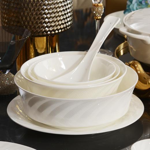 骨瓷碗碟盘子勺餐具家用欧式美好看米饭碗炒菜盘白色搭配凡瑞斯釉下浮雕炫影系列散件 商品图3