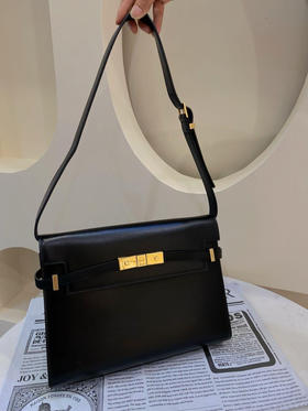 YSL 曼哈顿 box牛皮 中号 黑金 单肩包