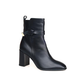 豪麟名鞋进口迪嘉女鞋短靴羊皮革W25290黑色