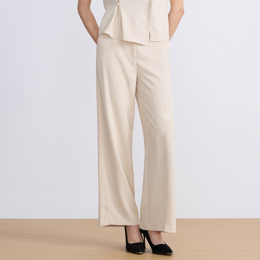 EITIE爱特爱夏新款高腰纯色通勤显瘦干练百搭直筒长裤7805508 商品图3