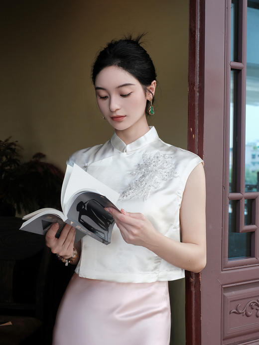 盛唐牡丹| 法式串珠丝毛短上衣 商品图2