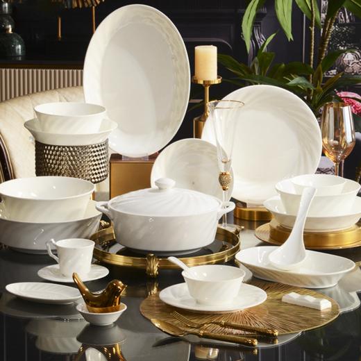 骨瓷碗碟盘子勺餐具家用欧式美好看米饭碗炒菜盘白色搭配凡瑞斯釉下浮雕炫影系列散件 商品图2