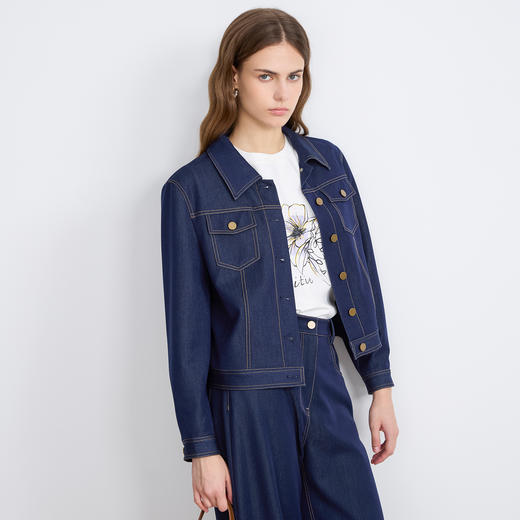 EITIE爱特爱简约早秋复古通勤时尚短款翻领牛仔秋季新款外套C2503808 商品图3