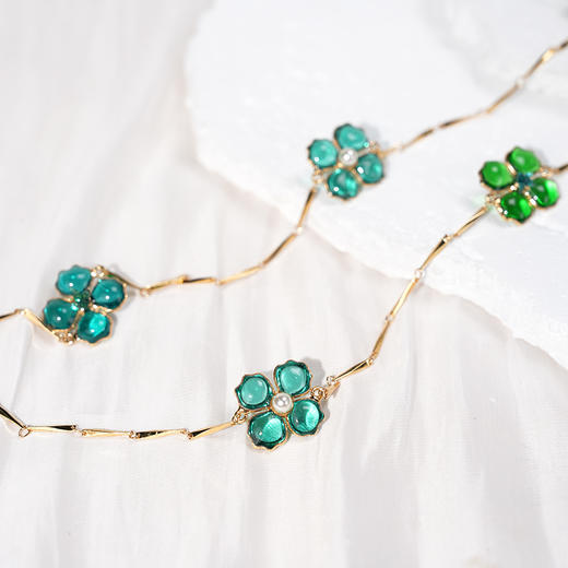 北京仓｜Gripoix Paris-Clover-绿色 四叶草 珍珠 长项链［法国设计师］ 商品图3